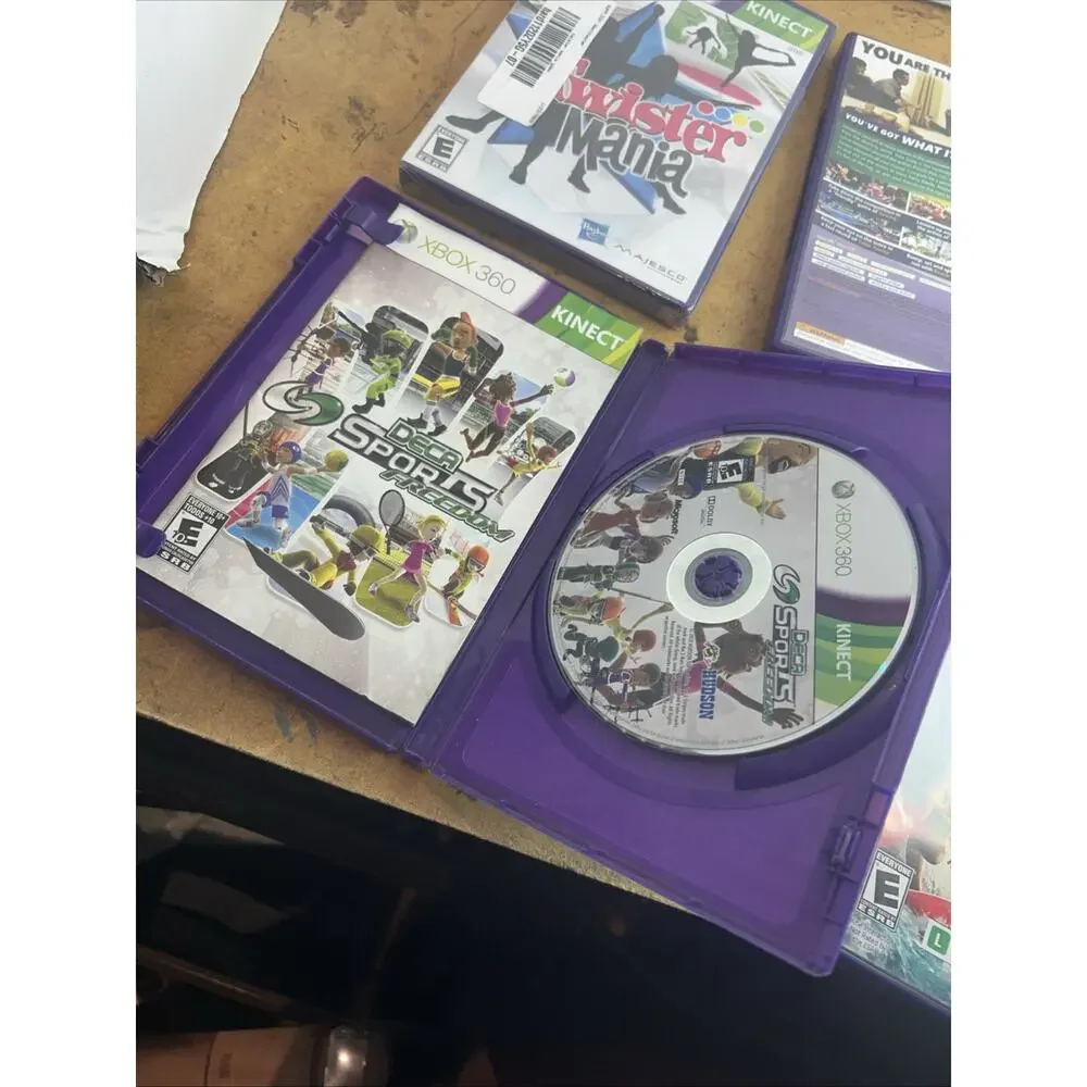 4 Game Xbox 360 Bundle Lot Deca Sports Freedom Twister Mania Kinect Adventures